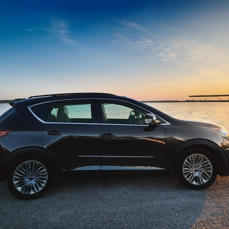 Sunset, Sea, Car